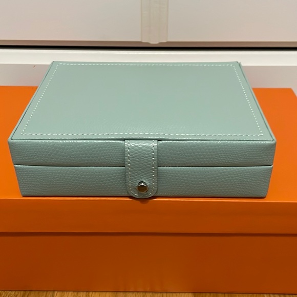 Pottery Barn Accessories - Mckenna Leather Travel Jewelry Box, Porcelain Blue